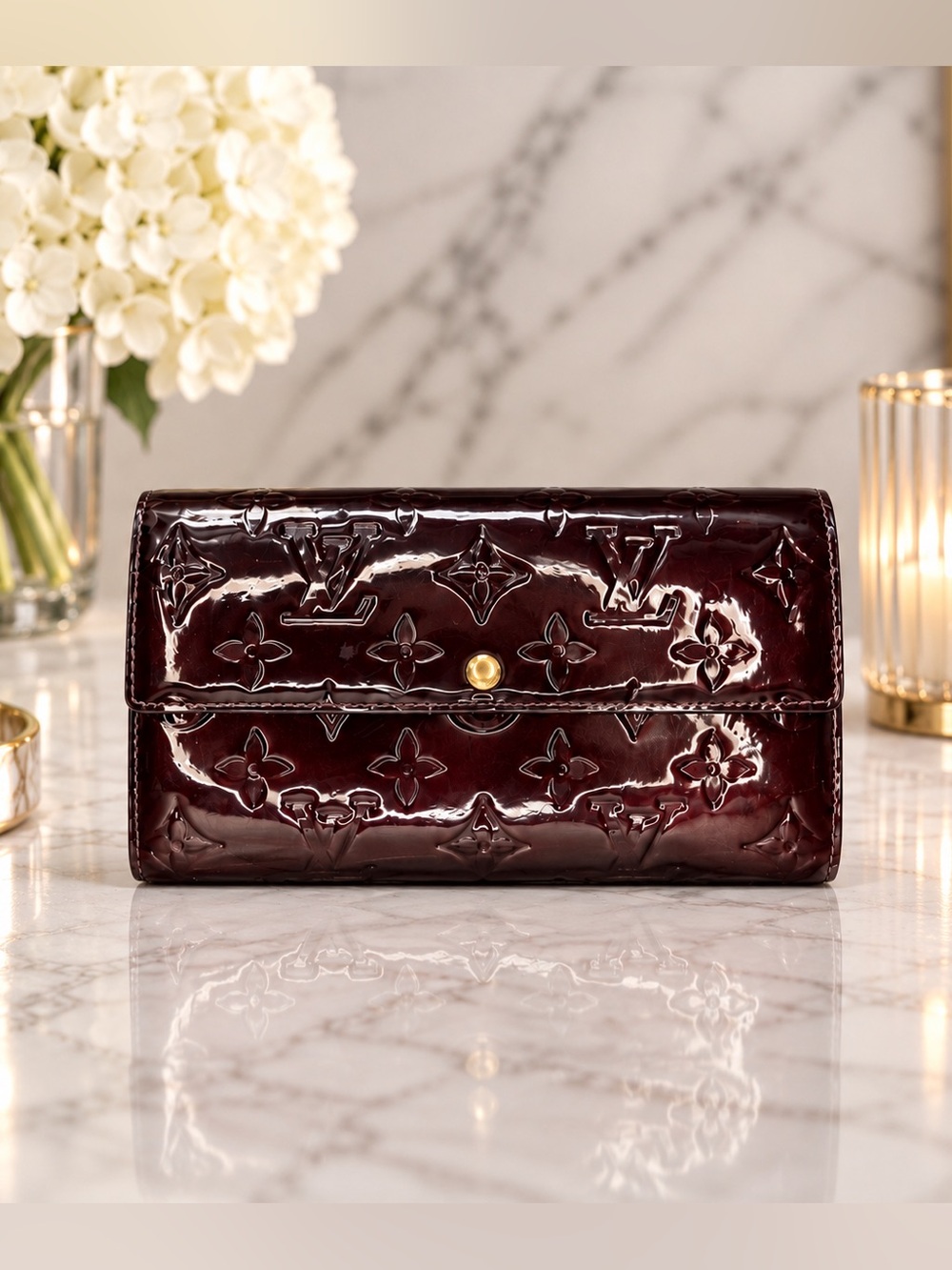 Louis Vuitton Amarante Vernis Patent Leather Sarah Wallet Full Inclusion